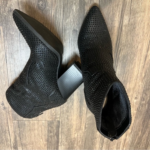 Soda Black Ankle Boots Rhinestone Studs Cowboy Booties Zipper Winter Party Eve 8 - Picture 13 of 13